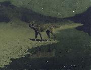 Frederic Remington Moonlight, Wolf oil painting on canvas